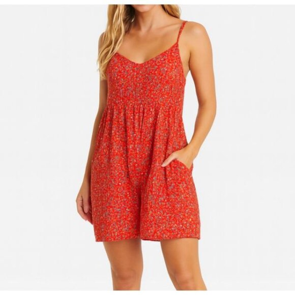 Natural Life romper playsuit womens size Medium red floral wide leg jumpsuit - Picture 2 of 9